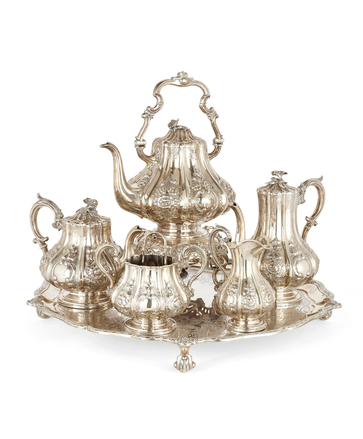 Silver Tea Coffee Matching Set & Tray 19th-Century