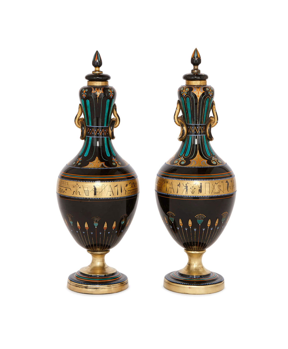 Egyptian Revival Bohemian Glass Vases